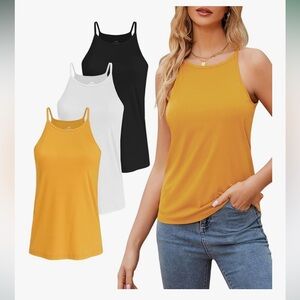 3- Women's Tank Top Set - Mustard,White, Black